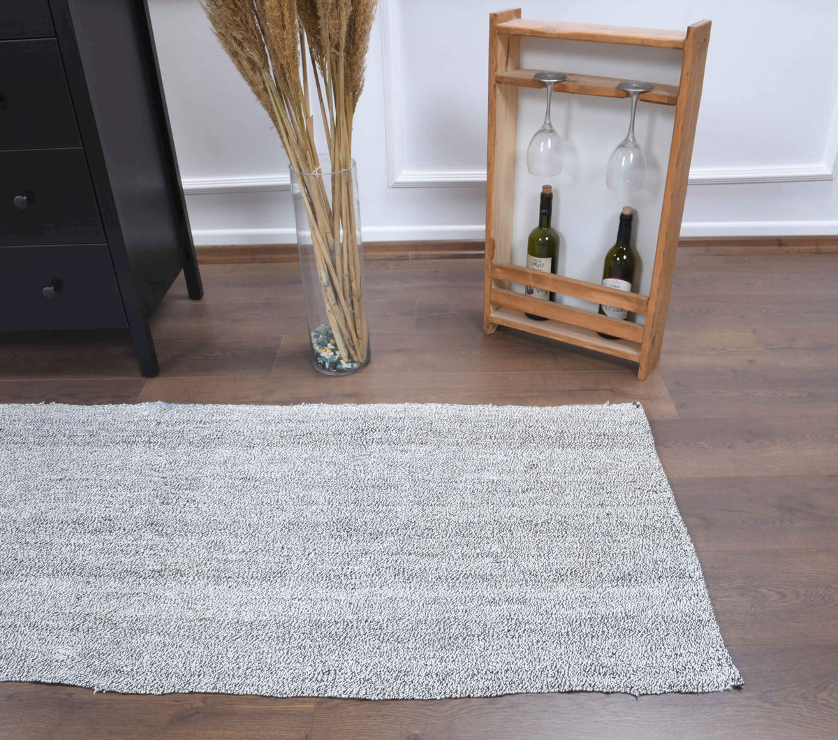 El yapımı vintage yolluk 66x208 cm kilim desenli yün - açık alan görünümü