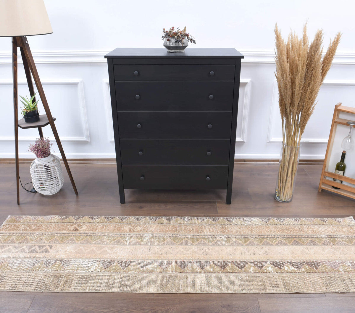 El yapımı vintage yolluk 71x254 cm oryantal desenli yün - detay görünümü