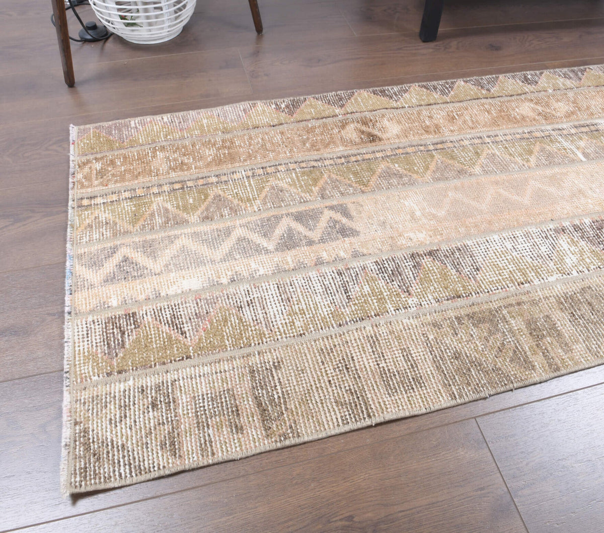 El yapımı vintage yolluk 71x254 cm oryantal desenli yün - yakın çekim doku detayı