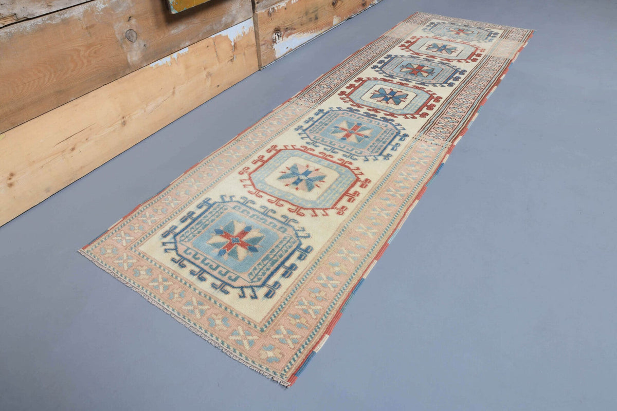 El yapımı vintage yolluk 74x244 cm bordürlü desenli yün - açık alan görünümü