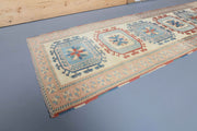 El yapımı vintage yolluk 74x244 cm bordürlü desenli yün - detay görünümü