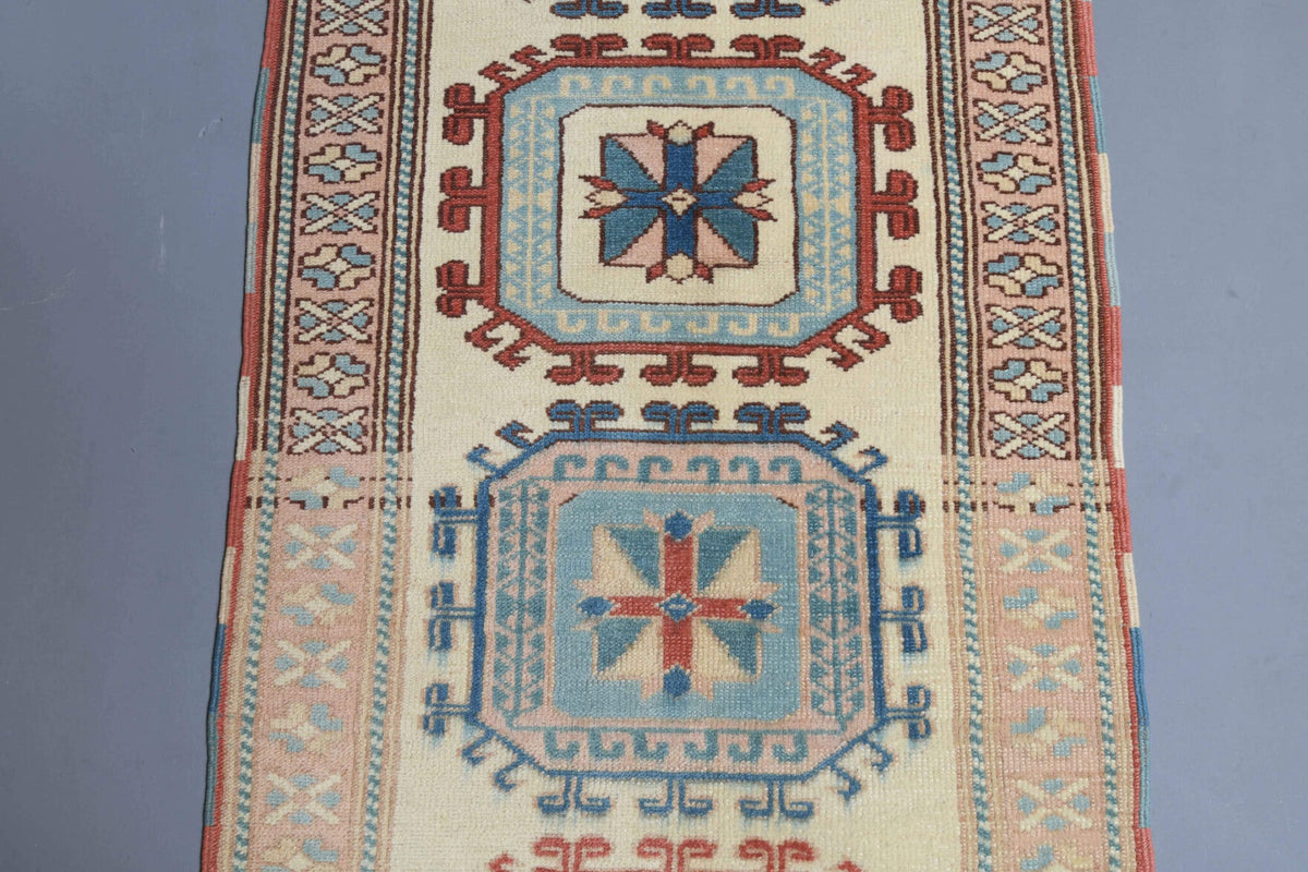 El yapımı vintage yolluk 74x244 cm bordürlü desenli yün - desen detayı