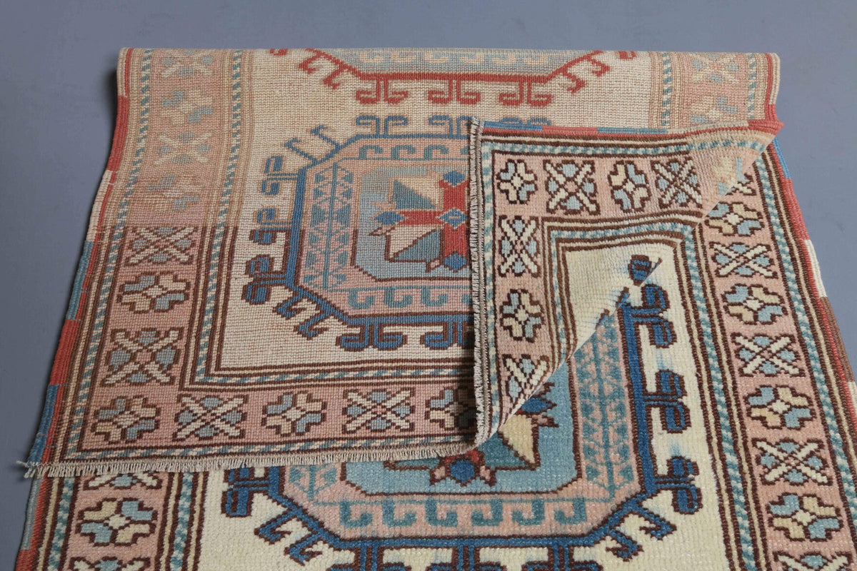 El yapımı vintage yolluk 74x244 cm bordürlü desenli yün - mekan görünümü