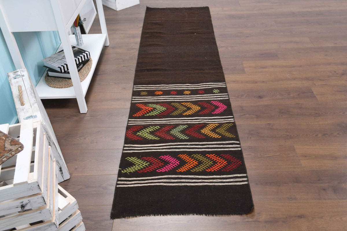 El yapımı vintage yolluk 66x257 cm düz desenli yün - üstten görünüm