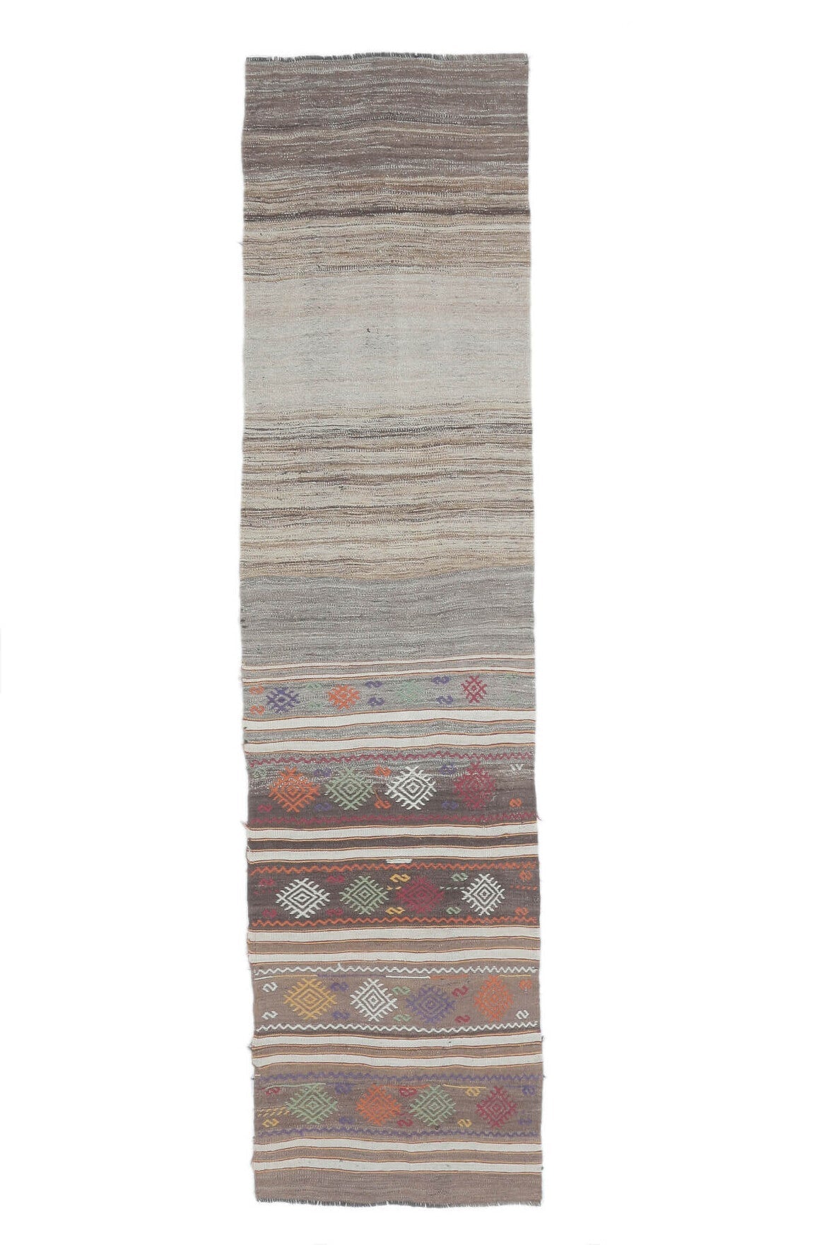 El yapımı vintage yolluk 64x249 cm kilim desenli yün - açık alan görünümü