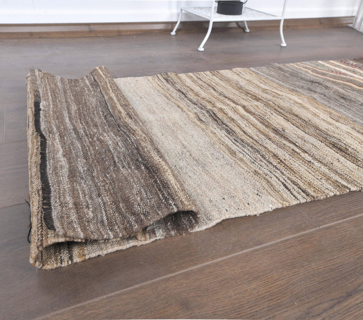 El yapımı vintage yolluk 64x249 cm kilim desenli yün - üstten görünüm