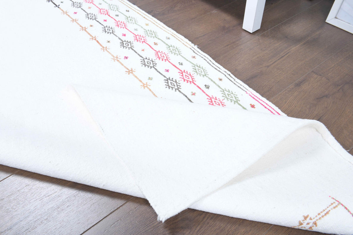 El yapımı vintage yolluk 74x229 cm düz desenli yün - kenar ve saçak detayı