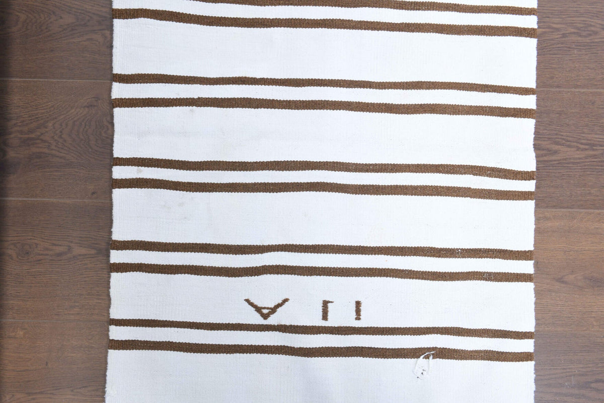 El yapımı vintage yolluk 64x231 cm çizgili desenli yün - kenar ve saçak detayı