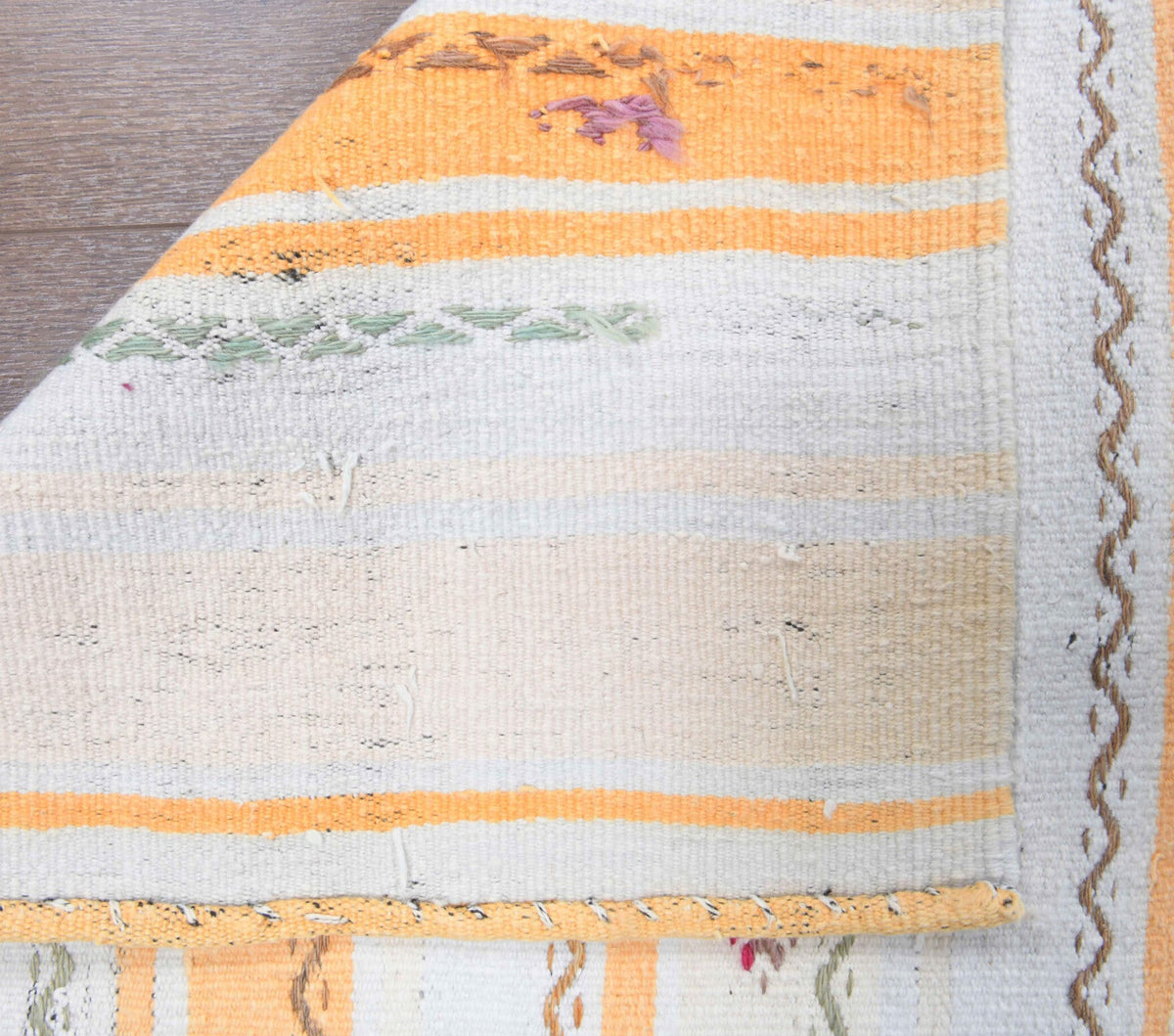 El yapımı vintage yolluk 66x254 cm çizgili desenli yün - üstten görünüm