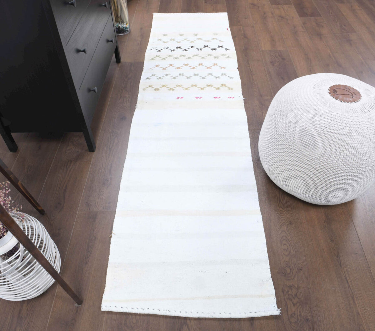 El yapımı vintage yolluk 61x234 cm kilim desenli yün - detay görünümü