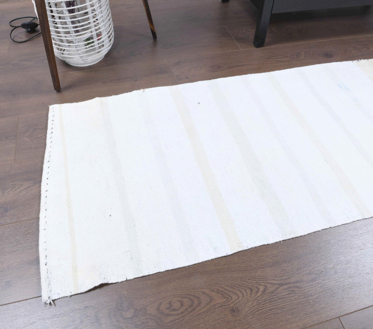 El yapımı vintage yolluk 61x234 cm kilim desenli yün - kenar ve saçak detayı