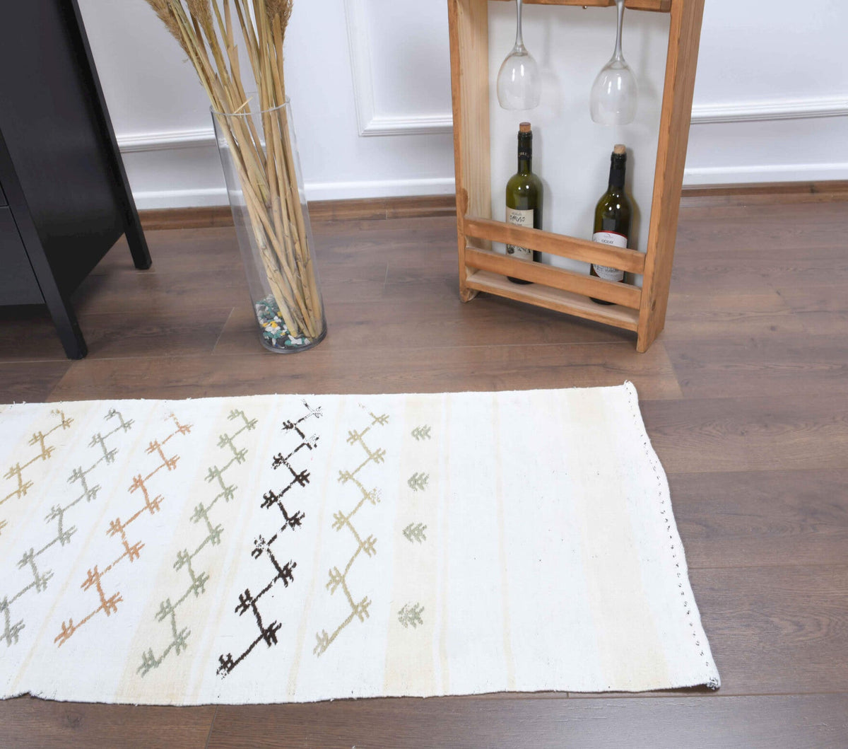 El yapımı vintage yolluk 61x234 cm kilim desenli yün - açık alan görünümü