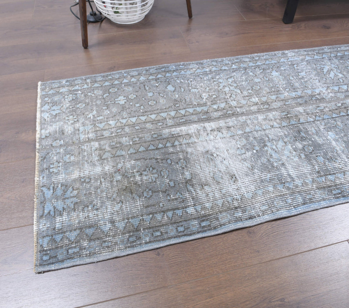 El yapımı vintage yolluk 61x287 cm oryantal desenli yün - yakın çekim doku detayı