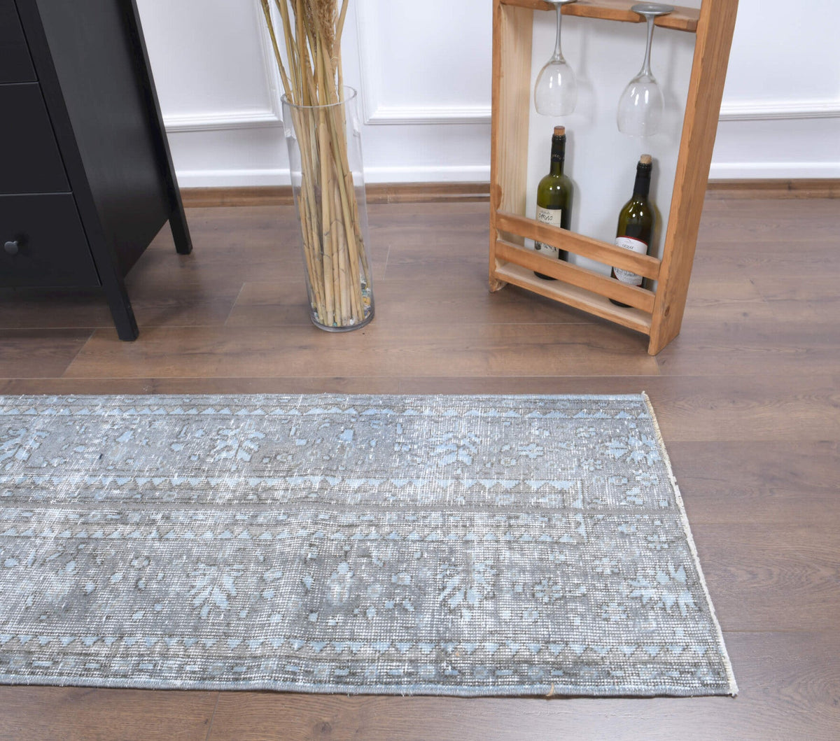 El yapımı vintage yolluk 61x287 cm oryantal desenli yün - üstten görünüm