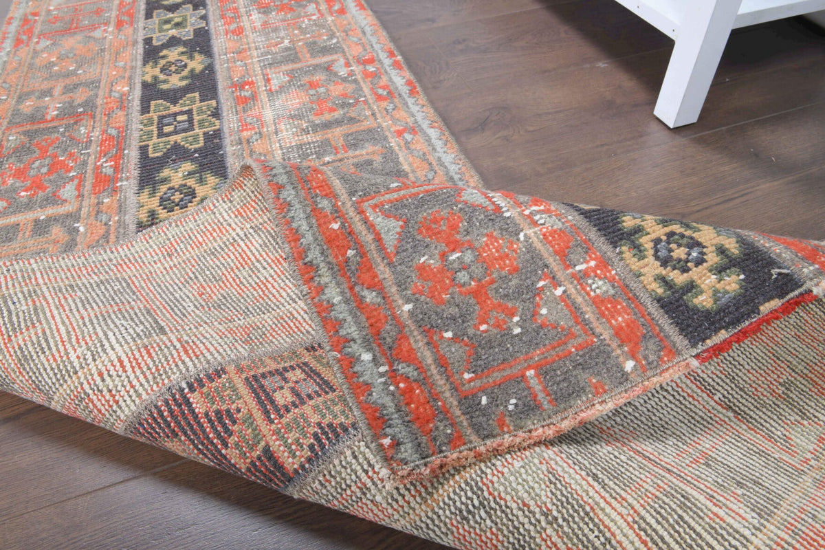El yapımı vintage yolluk 61x262 cm i̇kat desenli yün - kenar ve saçak detayı