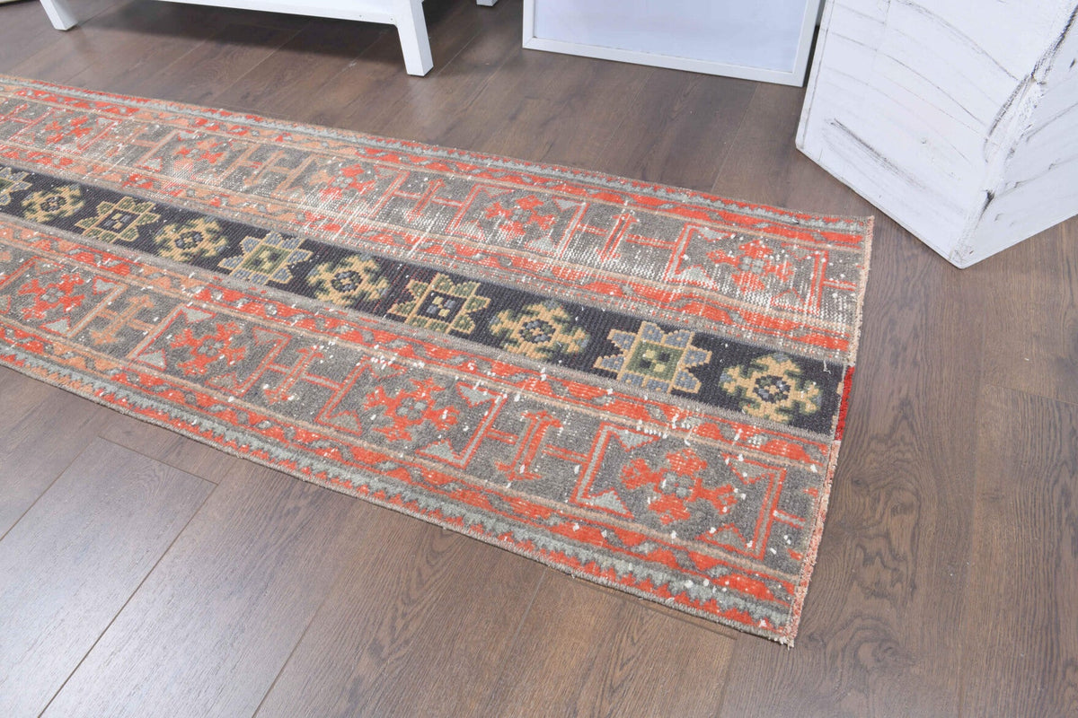 El yapımı vintage yolluk 61x262 cm i̇kat desenli yün - mekan görünümü