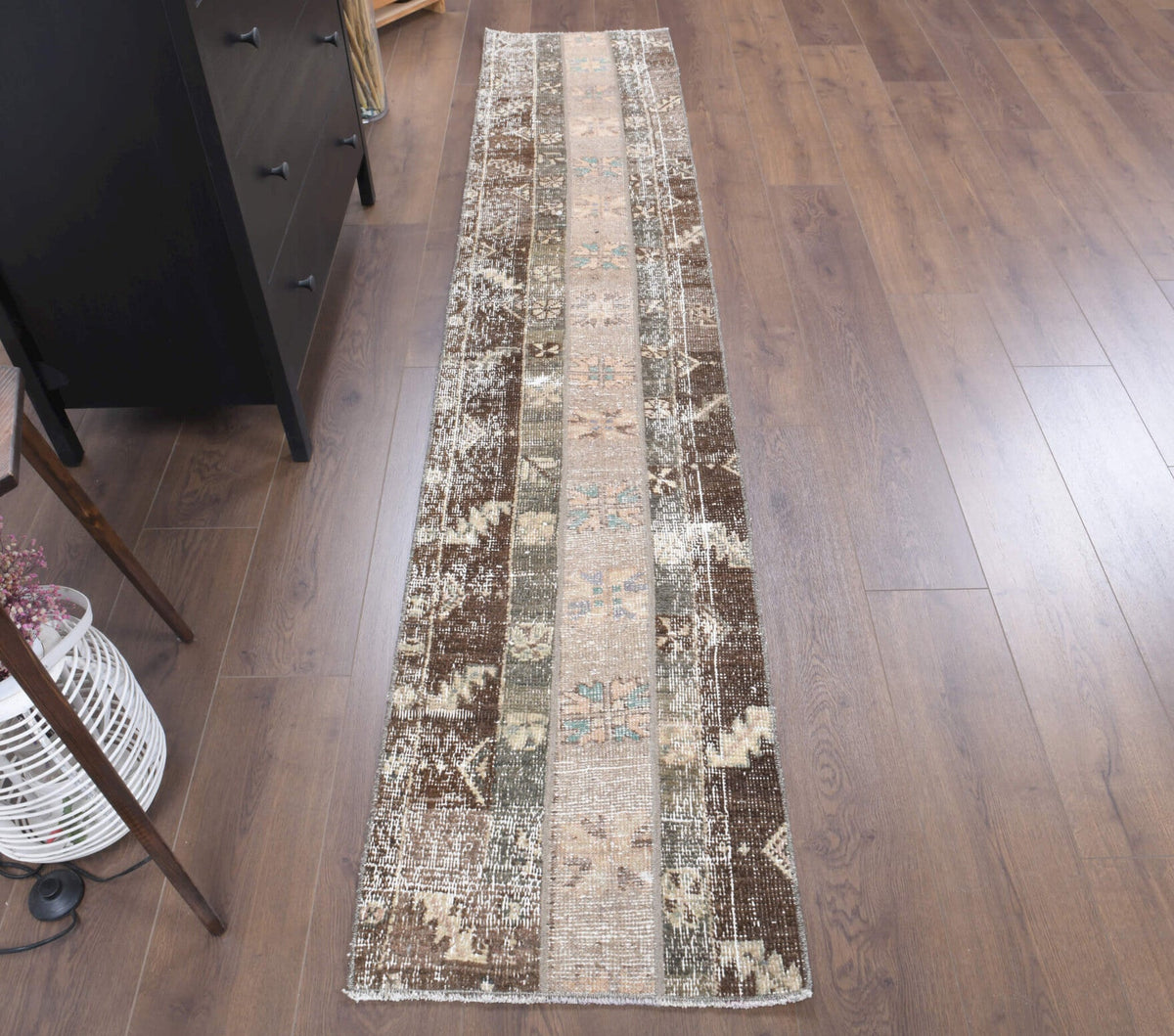 El yapımı vintage yolluk 51x269 cm i̇kat desenli yün - detay görünümü