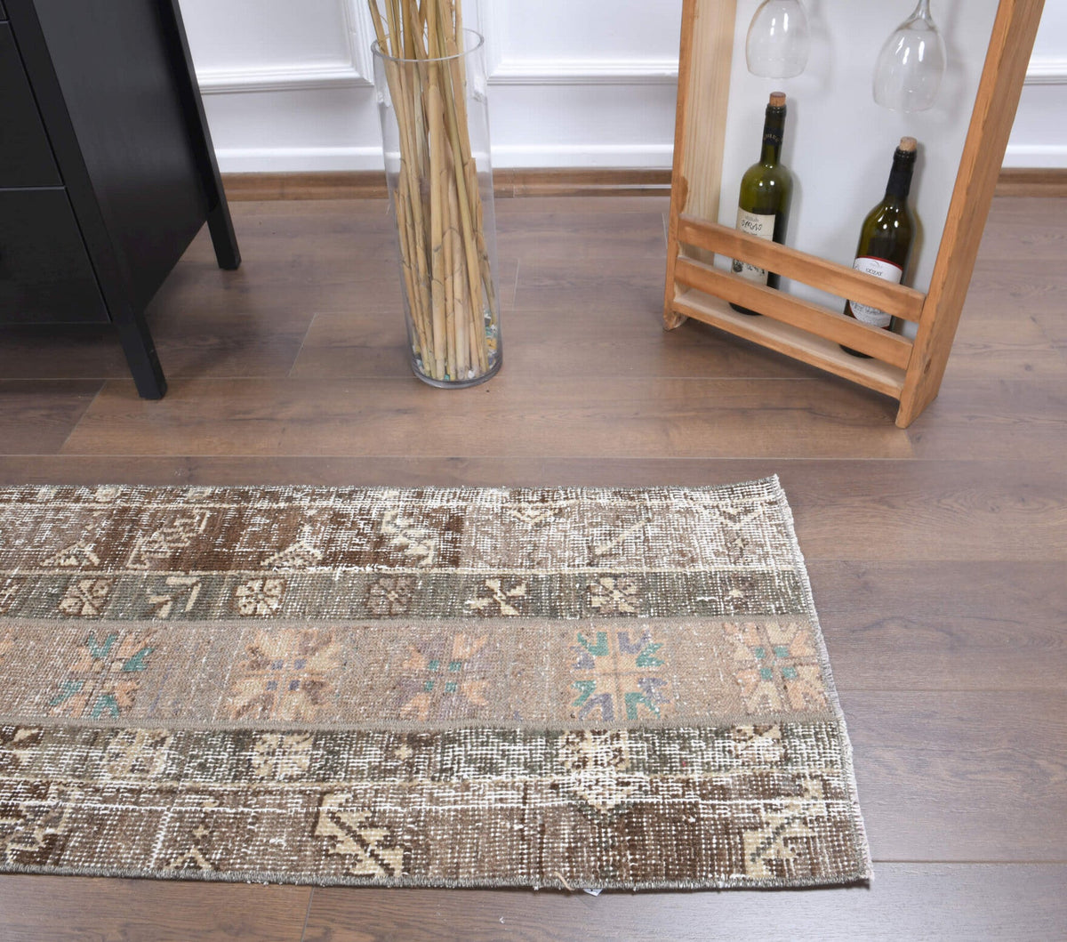 El yapımı vintage yolluk 51x269 cm i̇kat desenli yün - desen detayı
