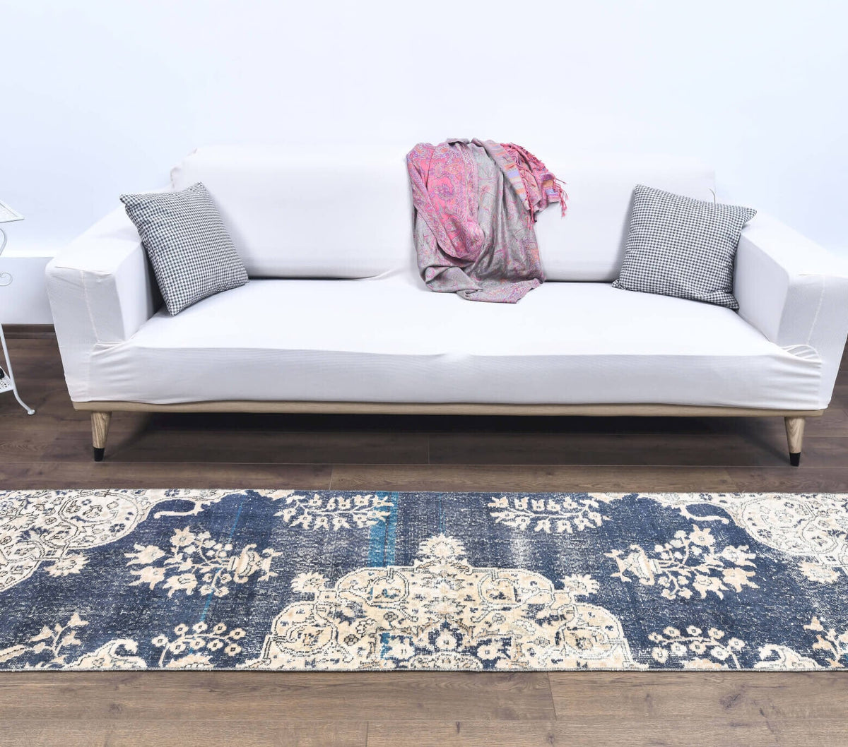 El yapımı vintage yolluk 61x244 cm çiçek desenli desenli yün - detay görünümü