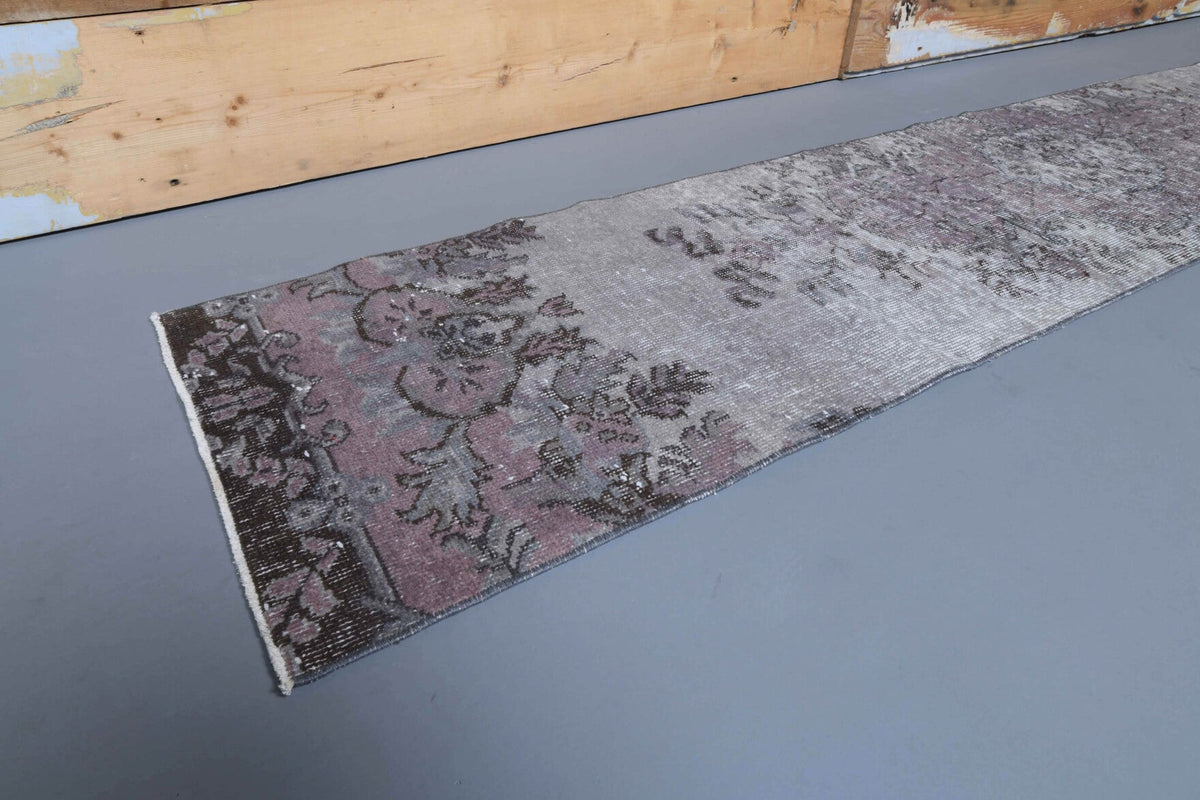 El yapımı vintage yolluk 56x284 cm oryantal desenli yün - kenar ve saçak detayı