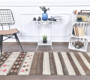 1960'lardan Anadolu kökenli çizgili vintage kilim yolluk, 69x280 cm