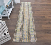 El yapımı vintage yolluk 66x284 cm i̇kat desenli yün - detay görünümü