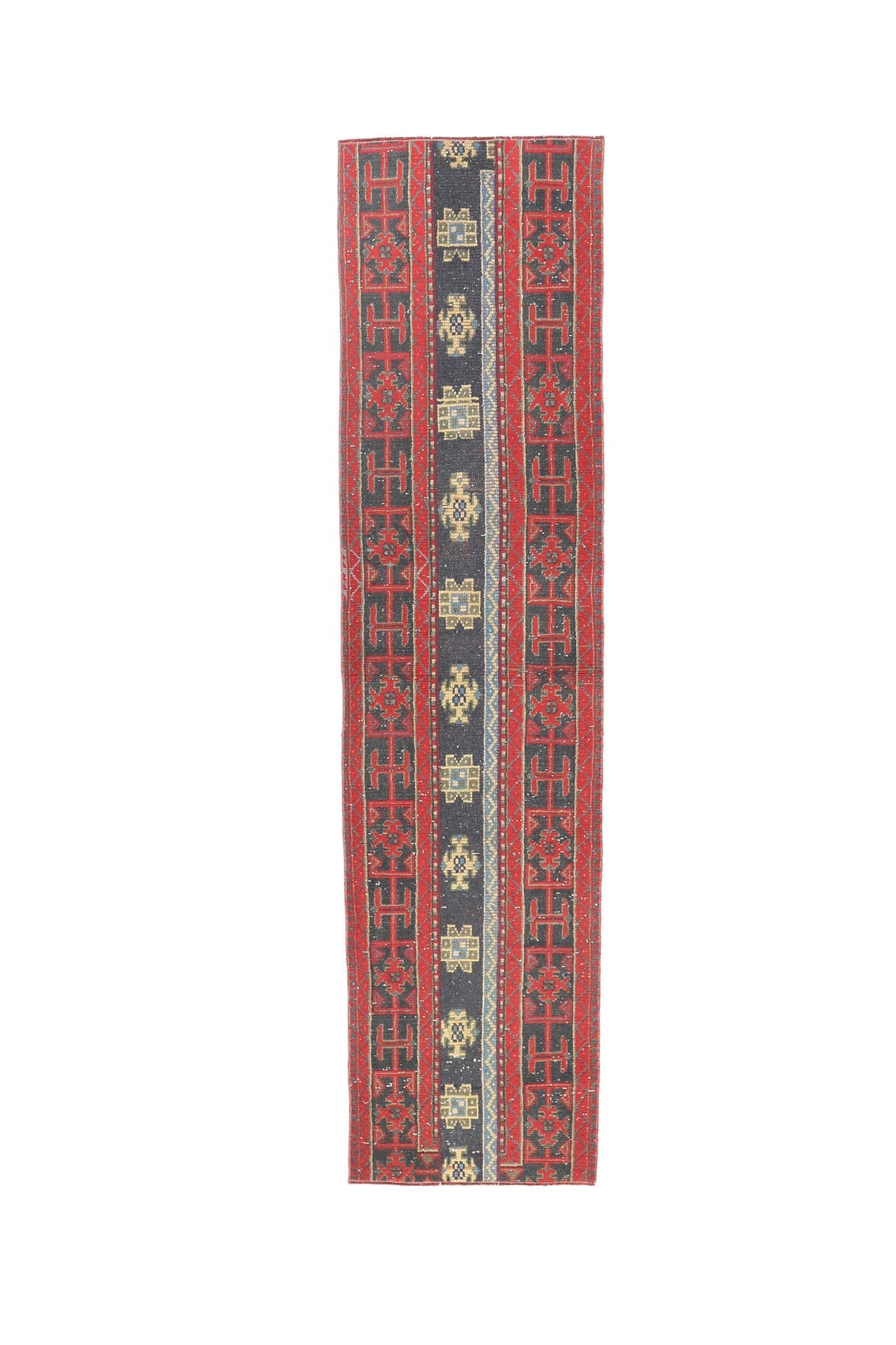 El yapımı vintage yolluk 71x284 cm i̇kat desenli yün - açık alan görünümü