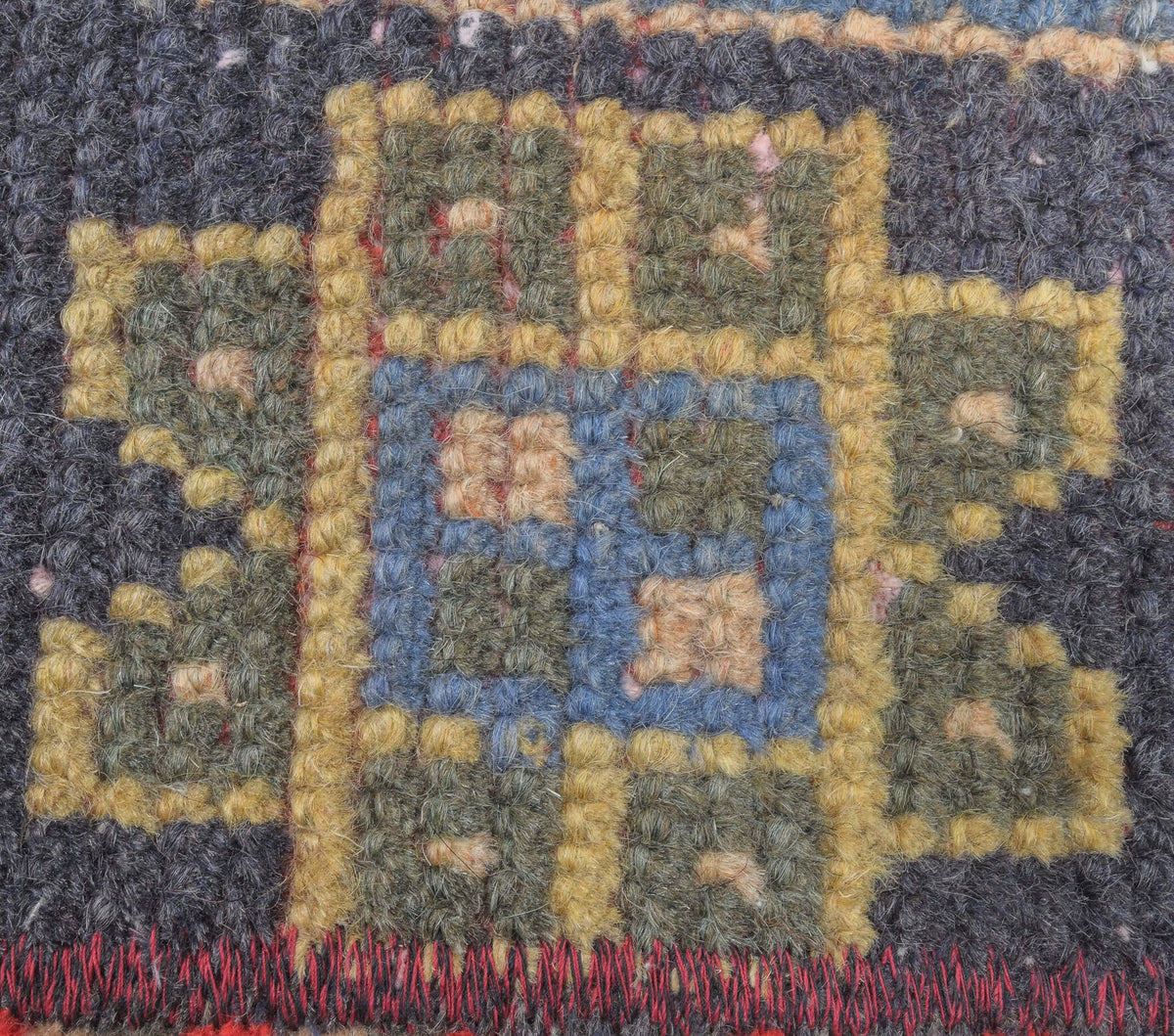 El yapımı vintage yolluk 71x284 cm i̇kat desenli yün - üstten görünüm