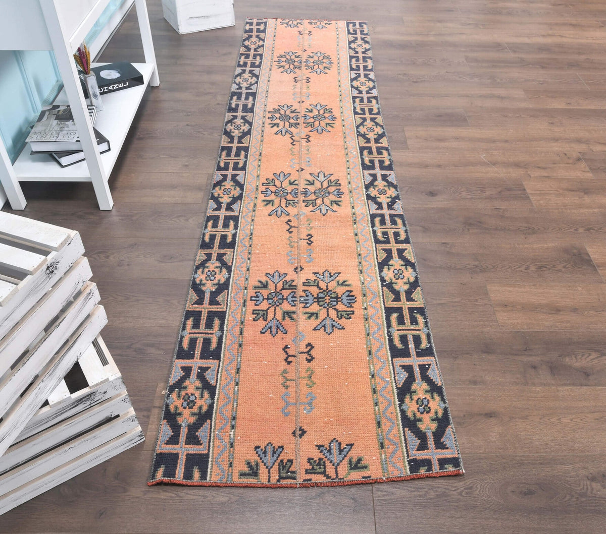 El yapımı vintage yolluk 71x279 cm dikişli desenli yün - açık alan görünümü
