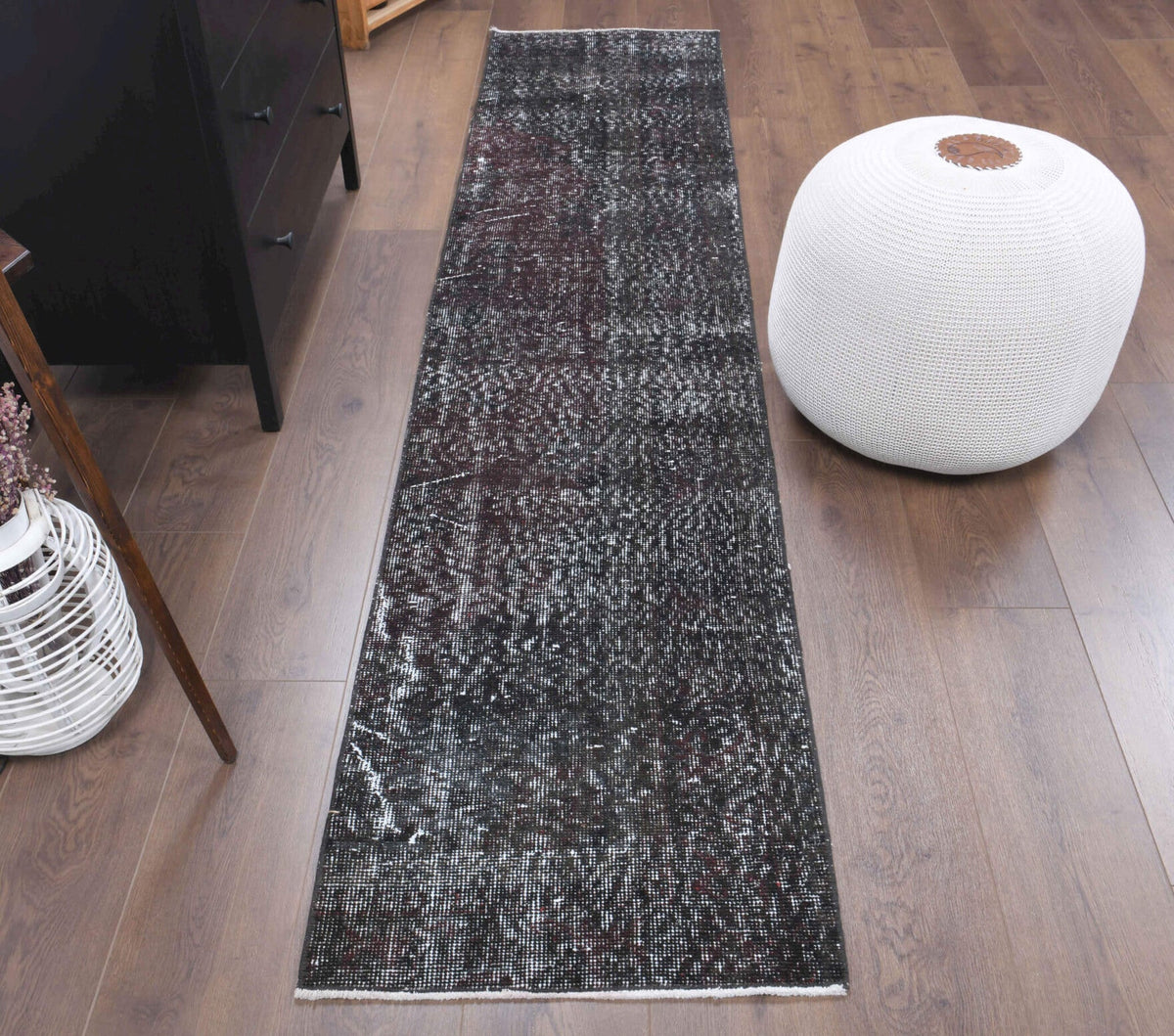 El yapımı vintage yolluk 58x264 cm düz desenli yün - açık alan görünümü