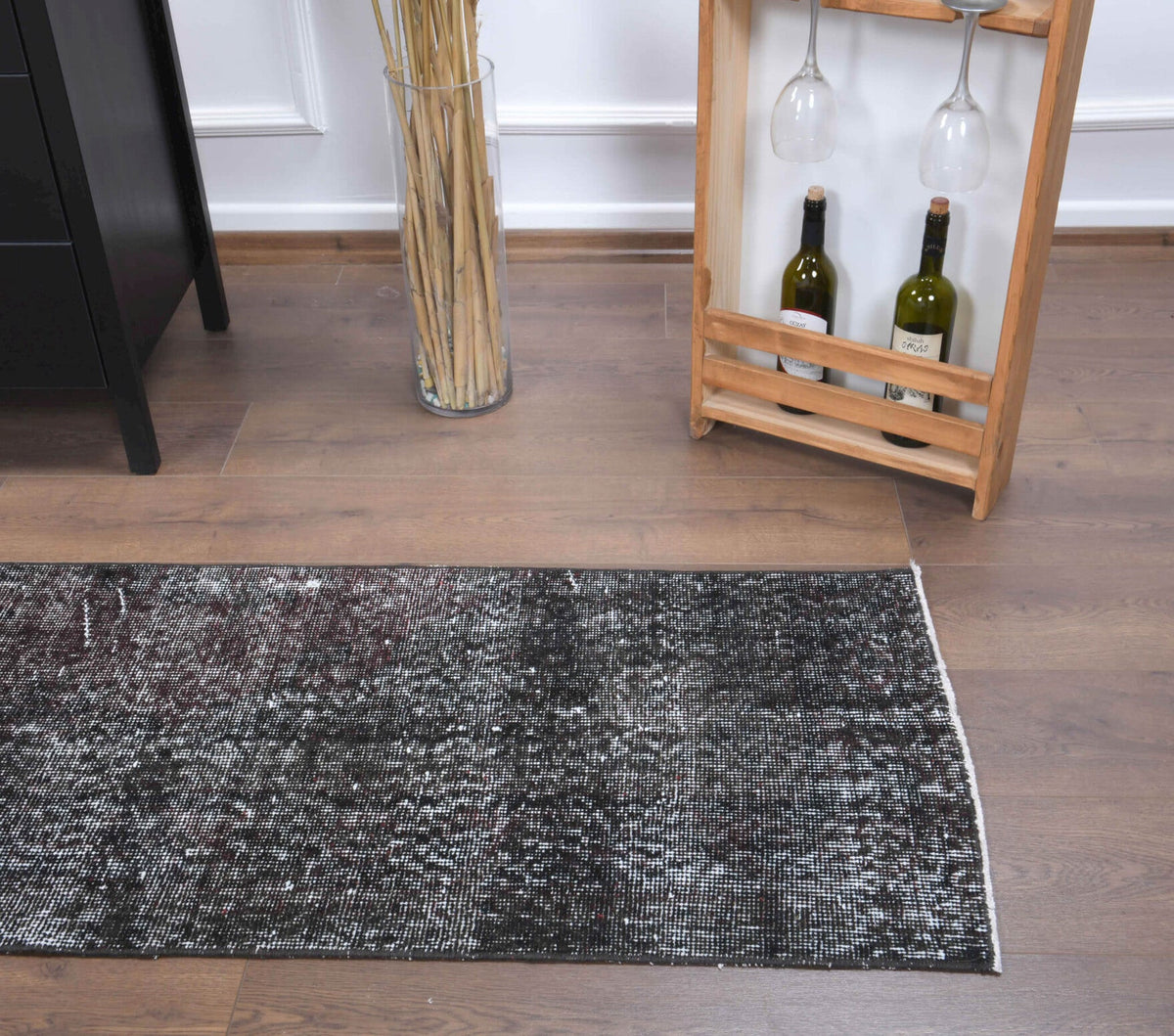 El yapımı vintage yolluk 58x264 cm düz desenli yün - üstten görünüm