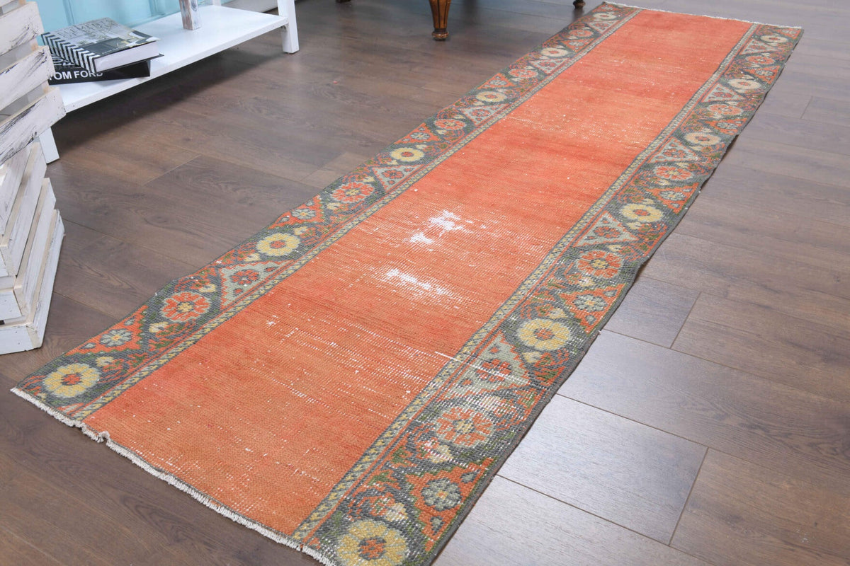 El yapımı vintage yolluk 74x259 cm bordürlü desenli yün - detay görünümü