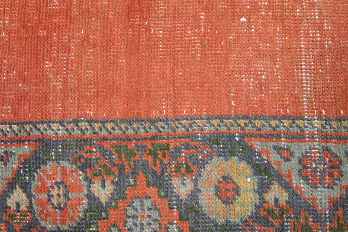 El yapımı vintage yolluk 74x259 cm bordürlü desenli yün - üstten görünüm