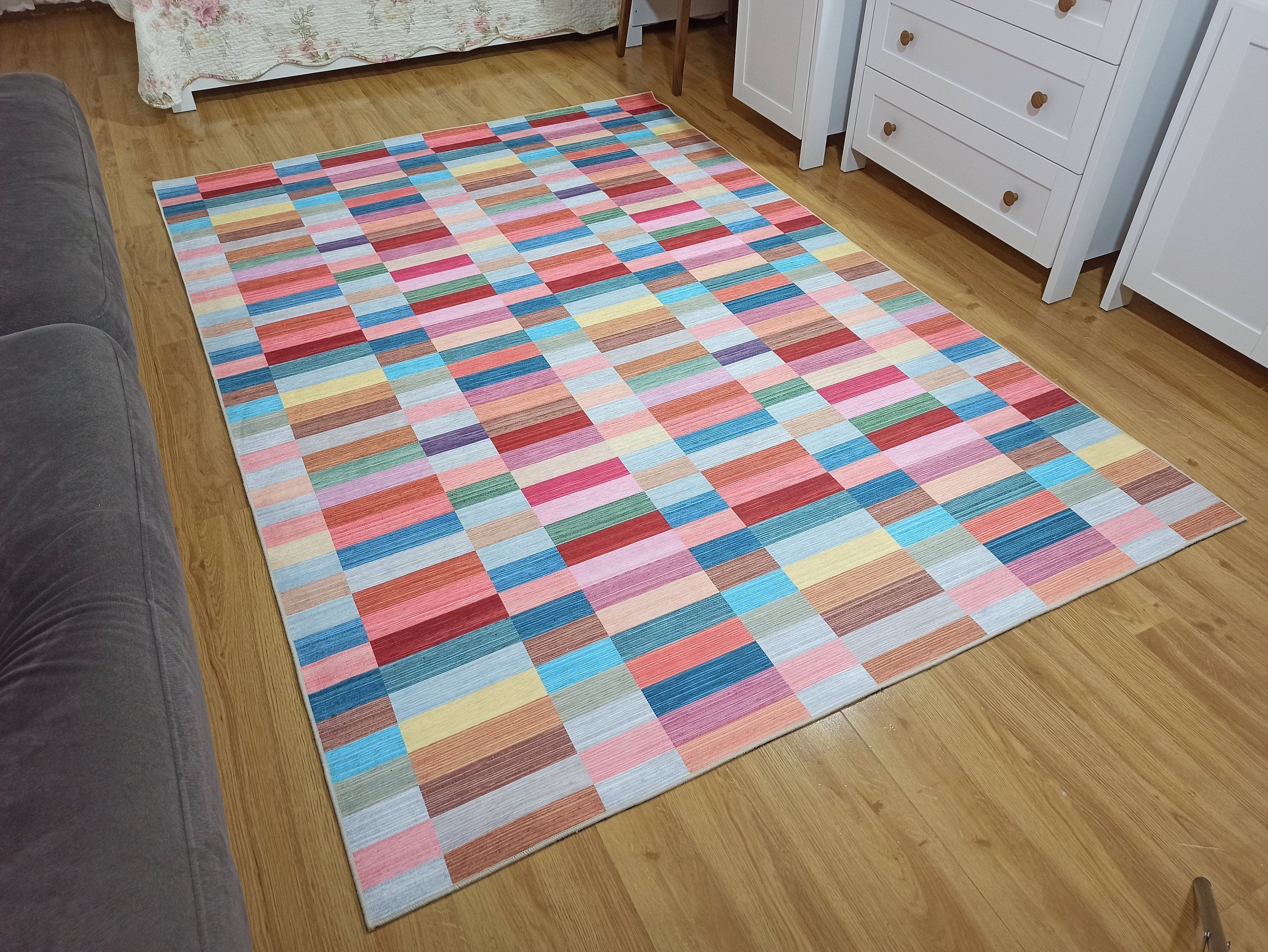 Modern Renkli Blok Desenli Geometrik Halı - OUTLET - 12439OU