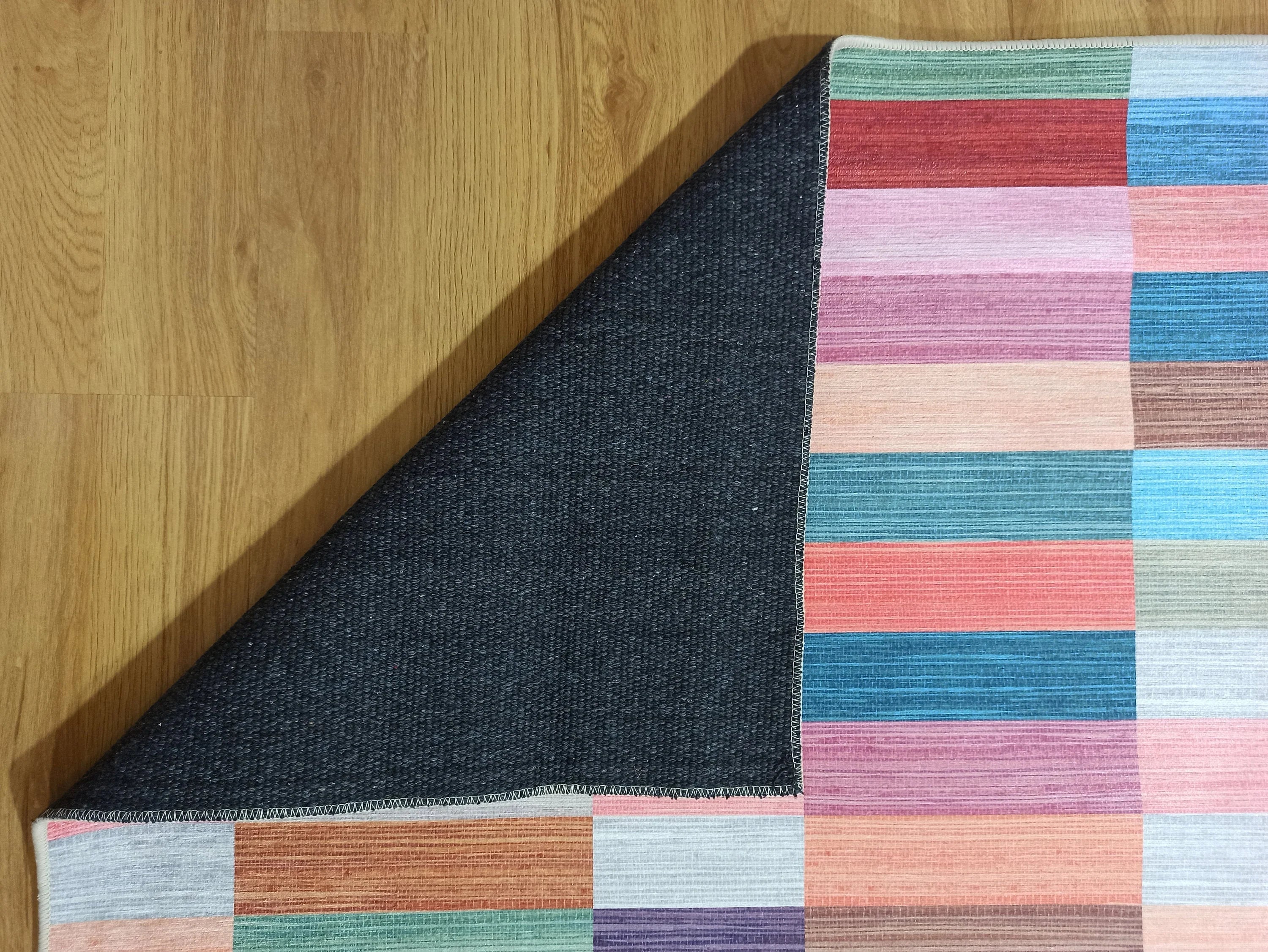Modern Renkli Blok Desenli Geometrik Halı - OUTLET - 12439OU