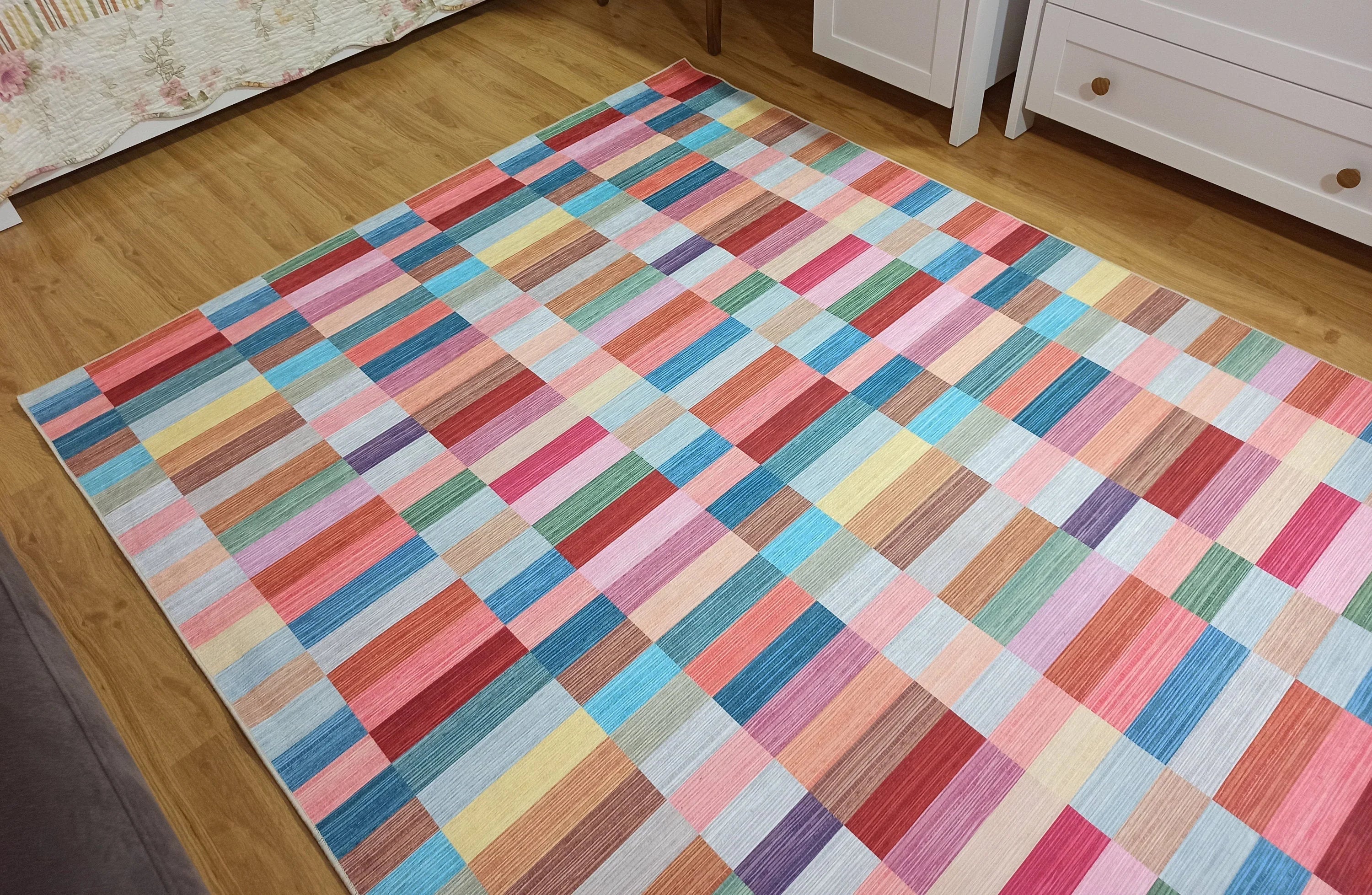Modern Renkli Blok Desenli Geometrik Halı - OUTLET - 12439OU