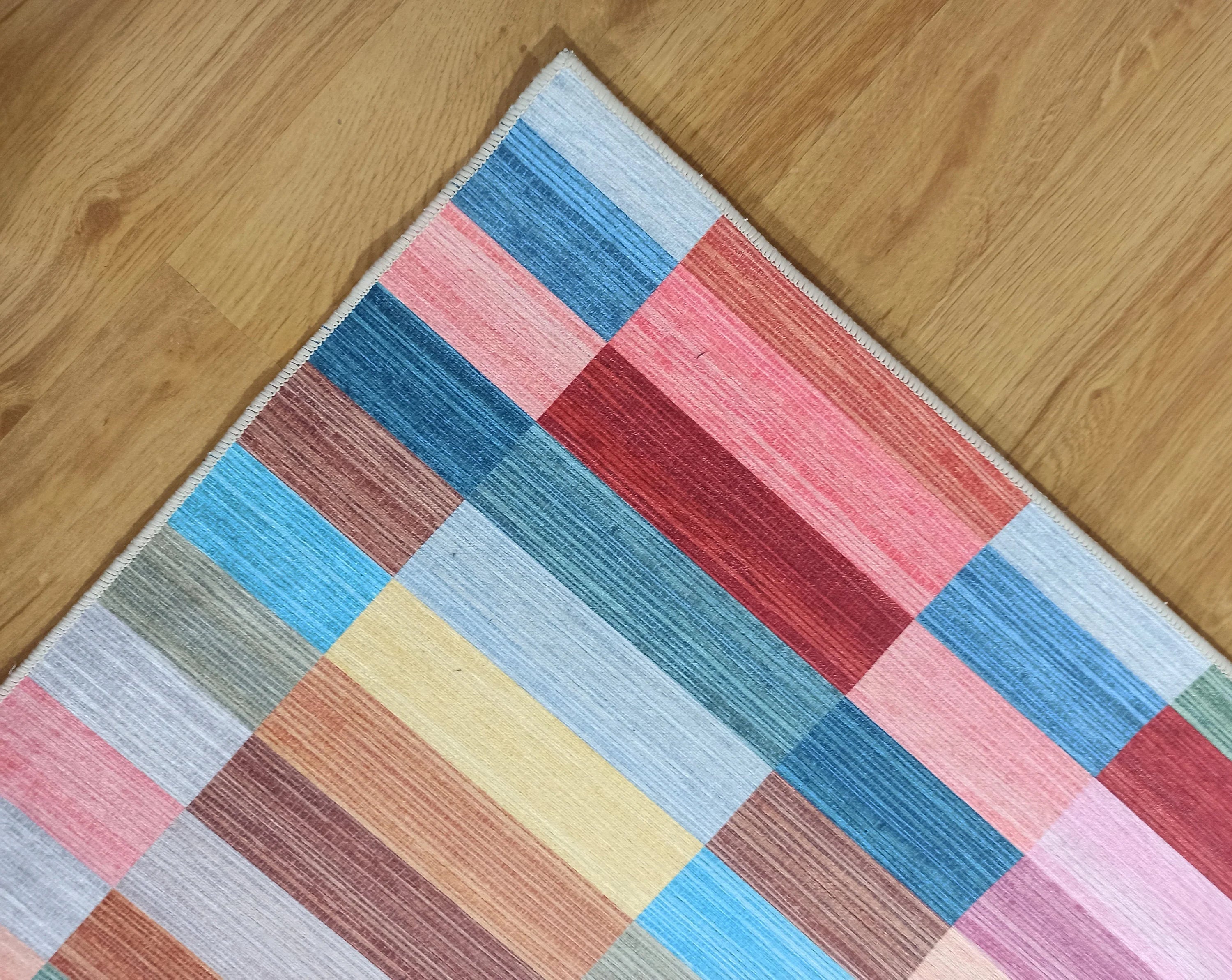Modern Renkli Blok Desenli Geometrik Halı - OUTLET - 12439OU