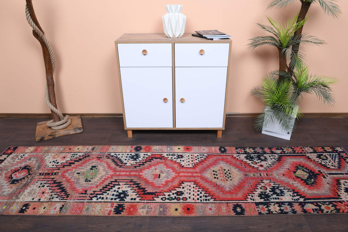 El yapımı vintage yolluk 81x315 cm oryantal desenli yün - detay görünümü