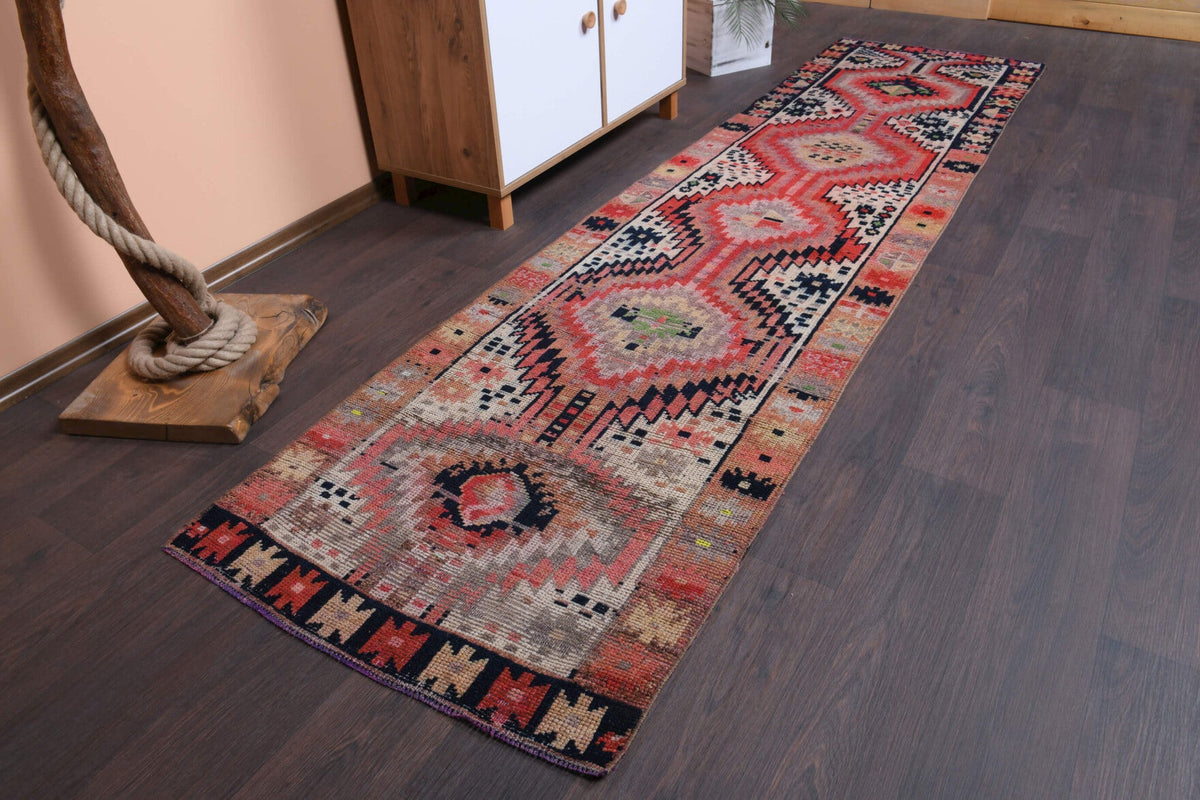 El yapımı vintage yolluk 81x315 cm oryantal desenli yün - yakın çekim doku detayı