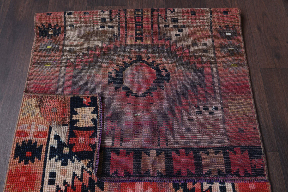 El yapımı vintage yolluk 81x315 cm oryantal desenli yün - üstten görünüm