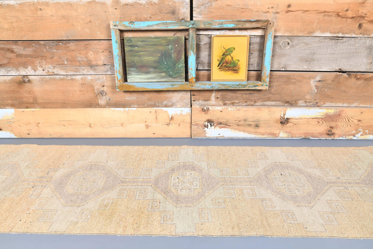 El yapımı vintage yolluk 81x284 cm tribal desenli yün - detay görünümü