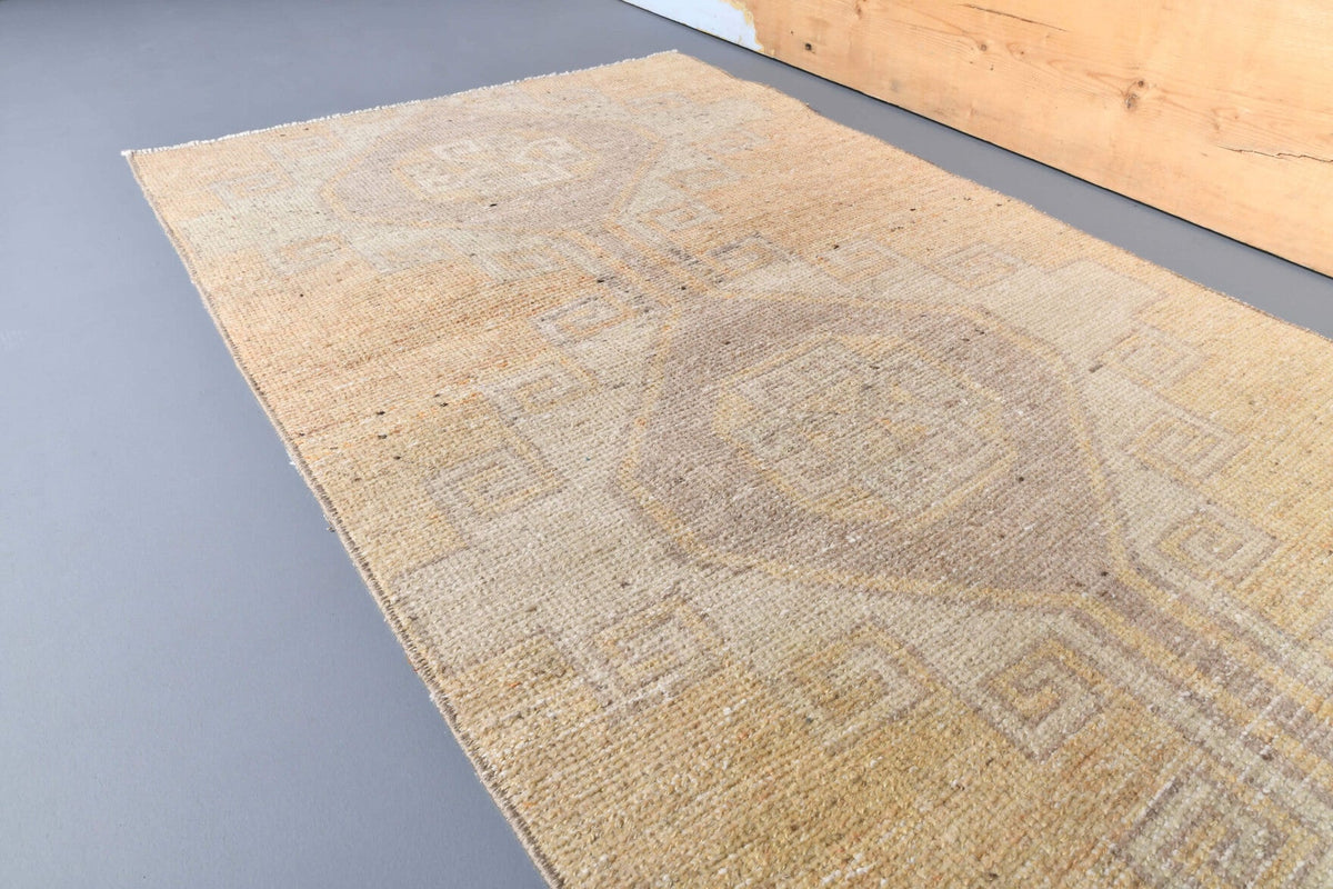El yapımı vintage yolluk 81x284 cm tribal desenli yün - kenar ve saçak detayı