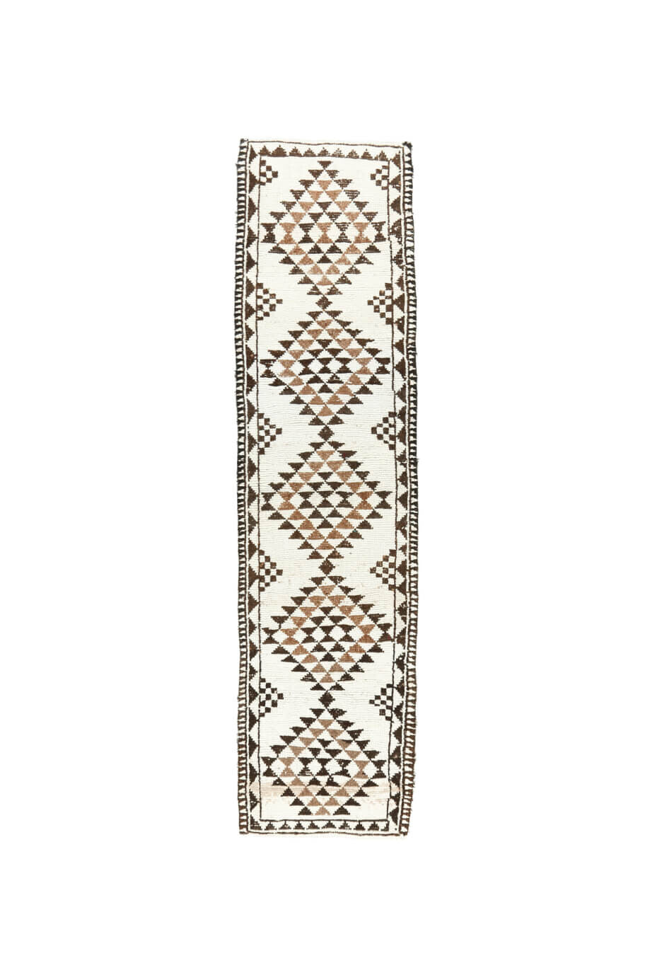 El yapımı vintage yolluk 79x318 cm geometrik desenli yün - açık alan görünümü