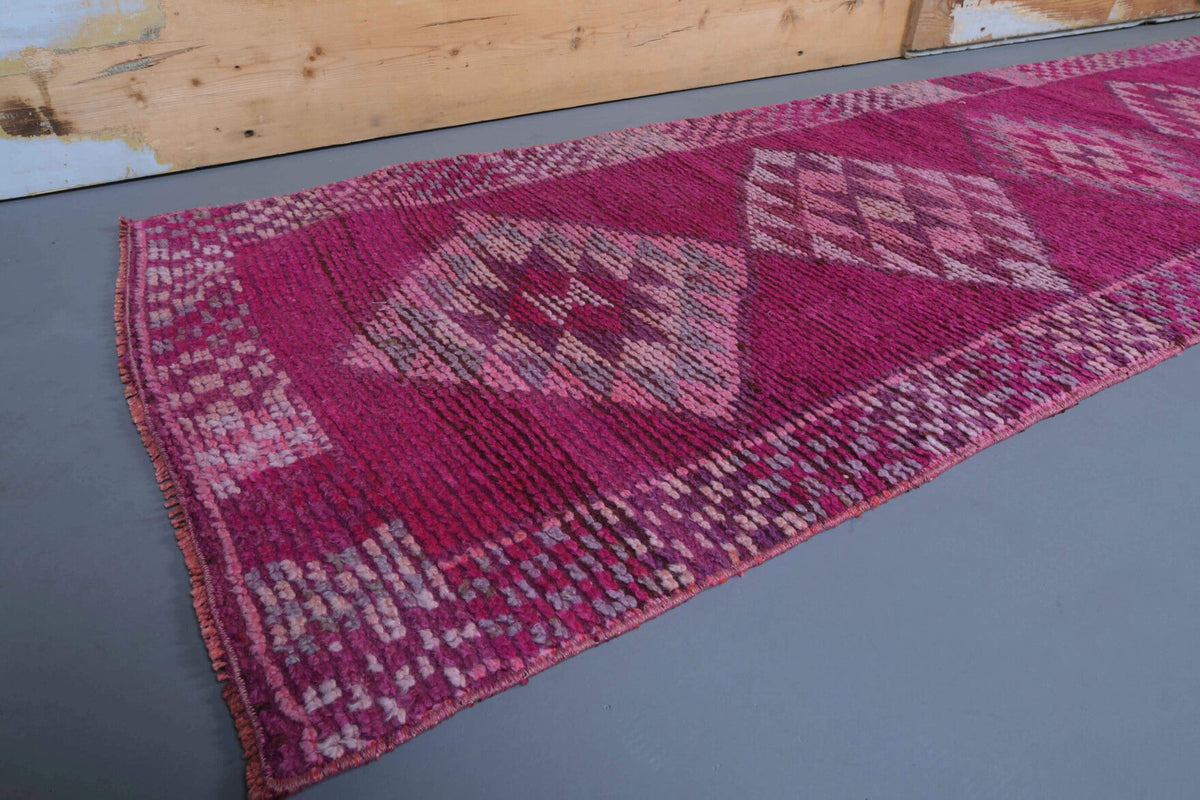 El yapımı vintage yolluk 79x302 cm geometrik desenli yün - kenar ve saçak detayı