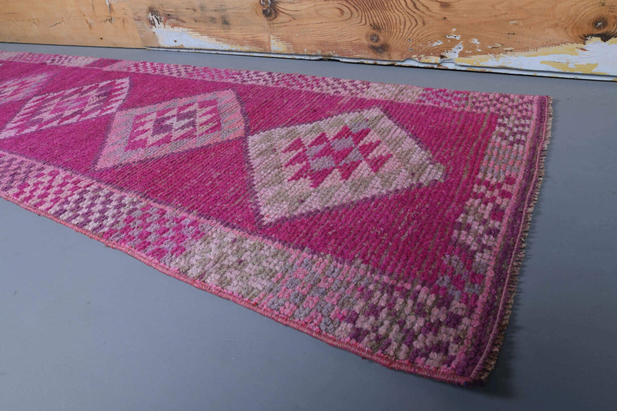 El yapımı vintage yolluk 79x302 cm geometrik desenli yün - mekan görünümü