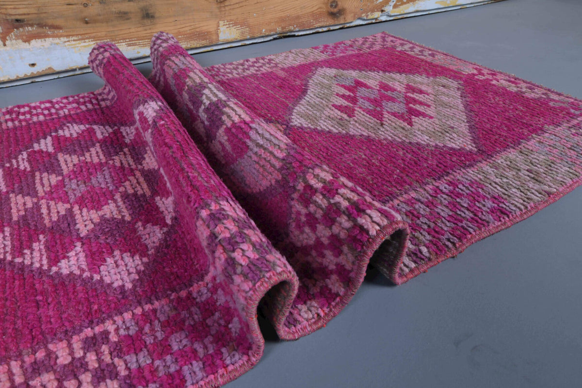 El yapımı vintage yolluk 79x302 cm geometrik desenli yün - açık alan görünümü