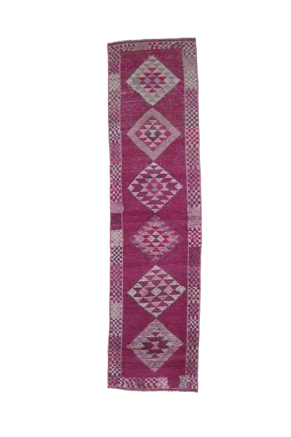 El yapımı vintage yolluk 79x302 cm geometrik desenli yün - farklı açıdan görünüm