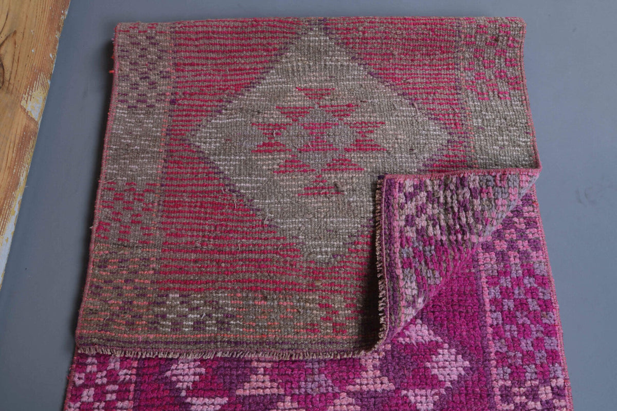 El yapımı vintage yolluk 79x302 cm geometrik desenli yün - üstten görünüm
