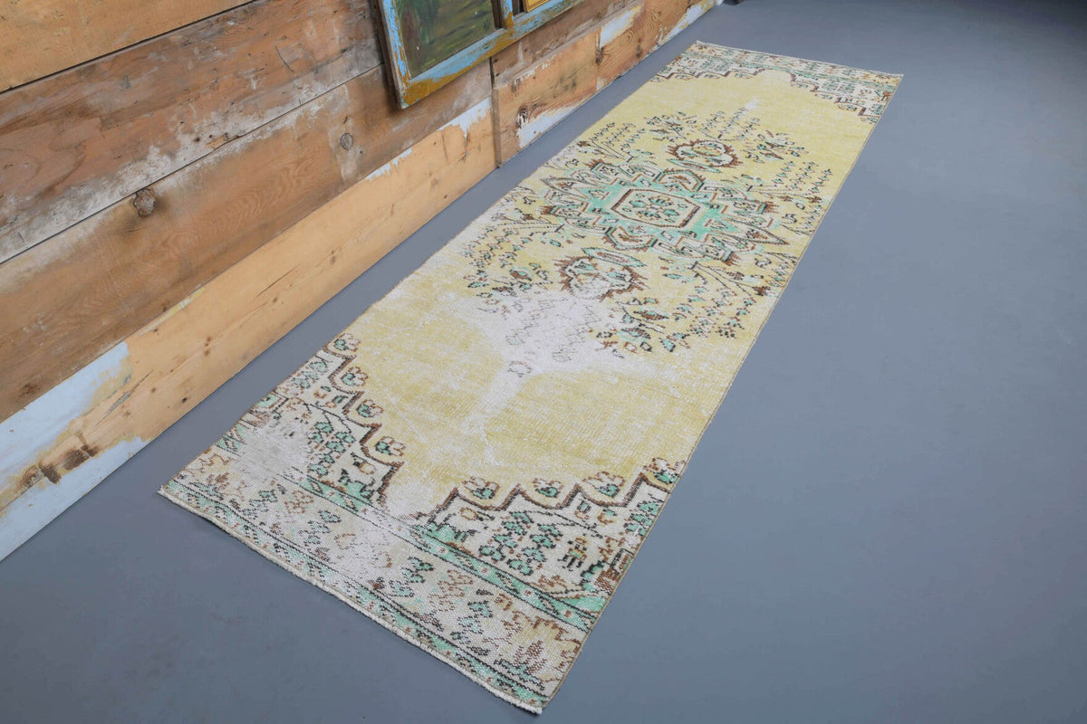El yapımı vintage yolluk 91x290 cm çiçek desenli desenli yün - açık alan görünümü