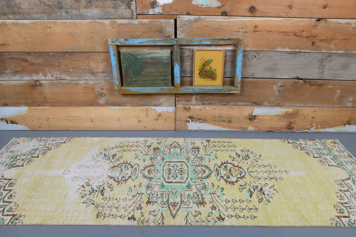 El yapımı vintage yolluk 91x290 cm çiçek desenli desenli yün - detay görünümü
